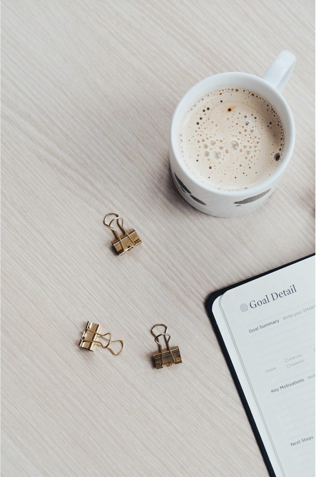 Coffee, desk & goals